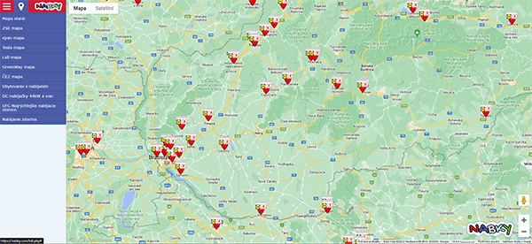 Mapa nabíjačiek Nabky.com